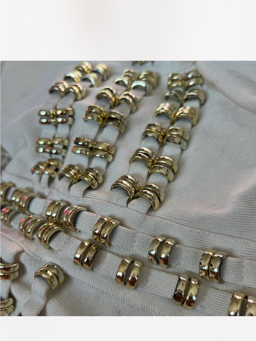 White & Gold Studded Bodycon Midi Bandage Dress - Picture 8 of 8